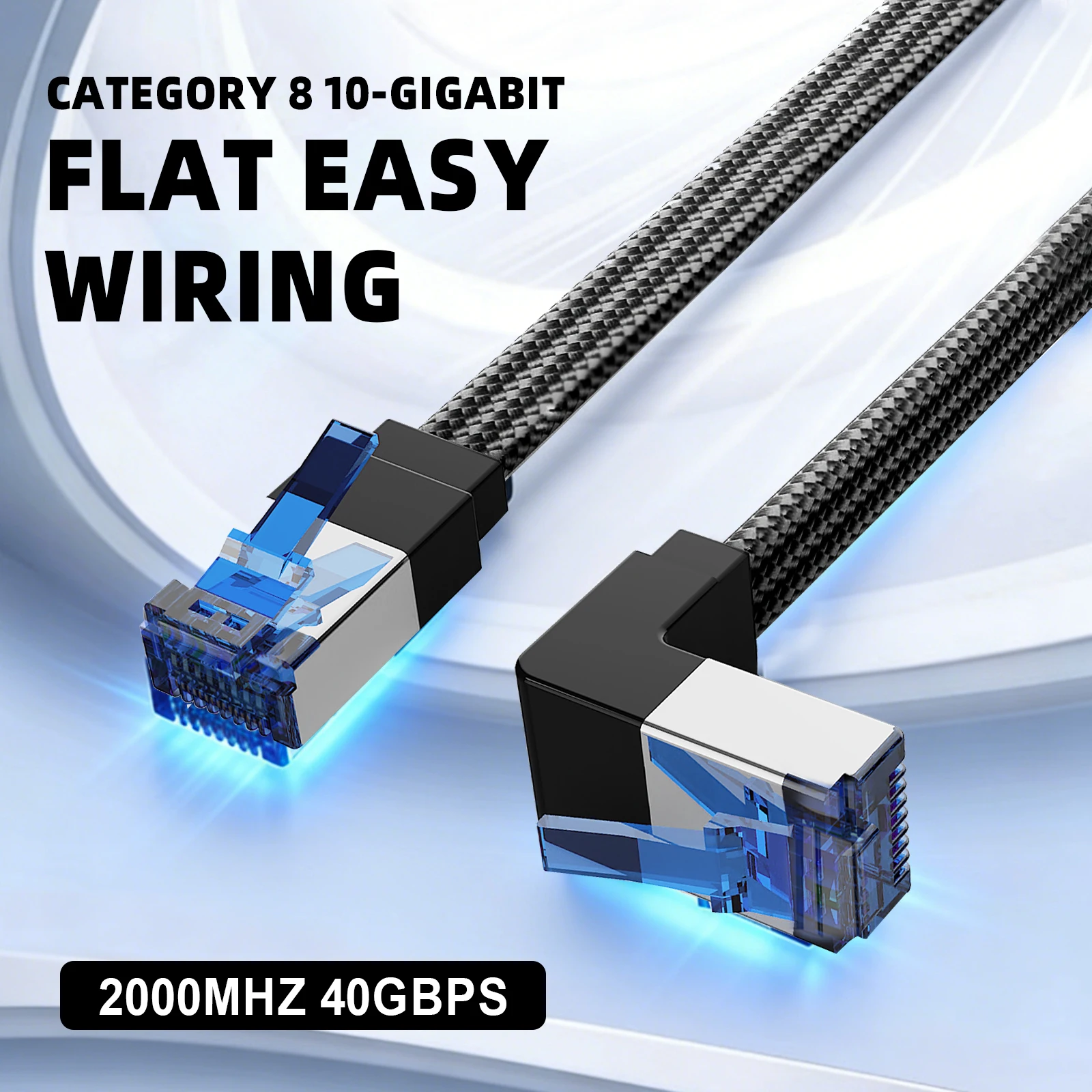 Kubie Cat8 Ethernet 90 Degree Elbow Network Cable Router Modem Internet Cable SFTP 40Gbps 2000MHz Cat 8 RJ45 Network LAN Patch