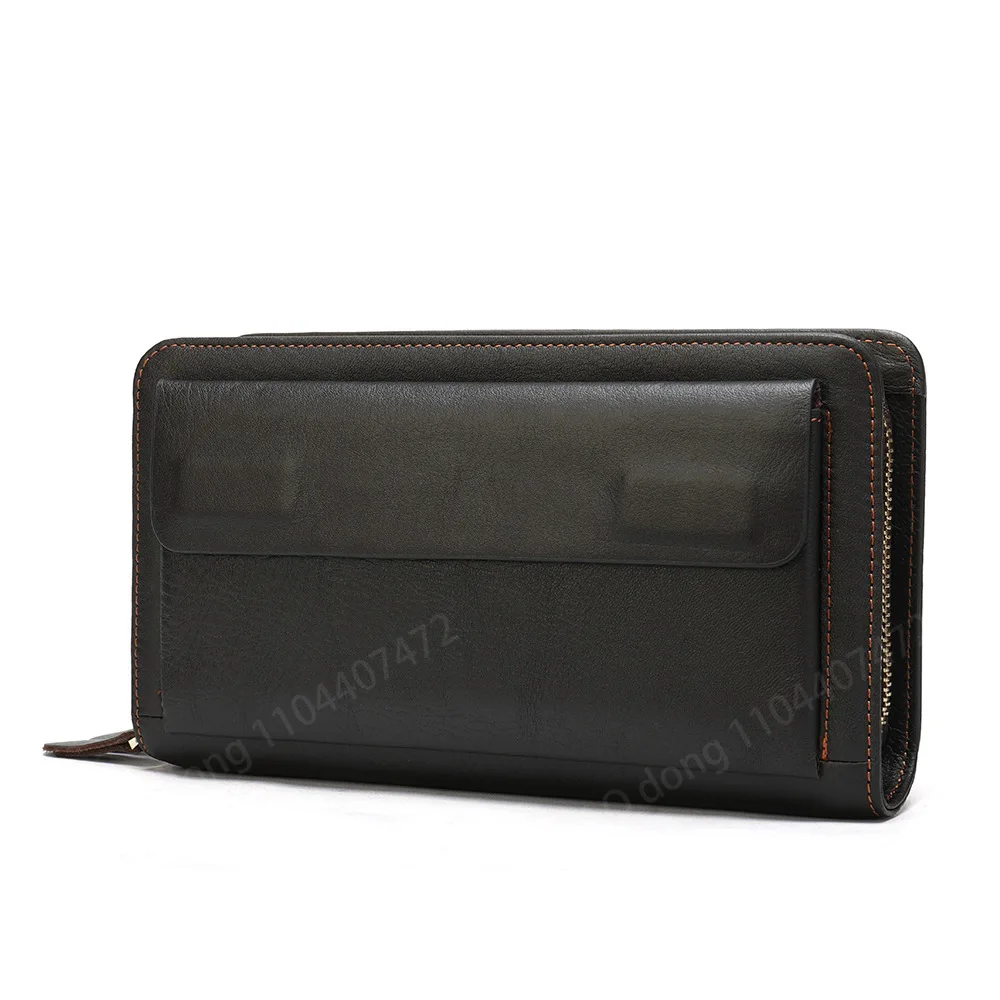 Yao Dong Business men's wallet Long top layer cowhide clutch bag Double zip money clip coin wallet with wristlet men's clutches