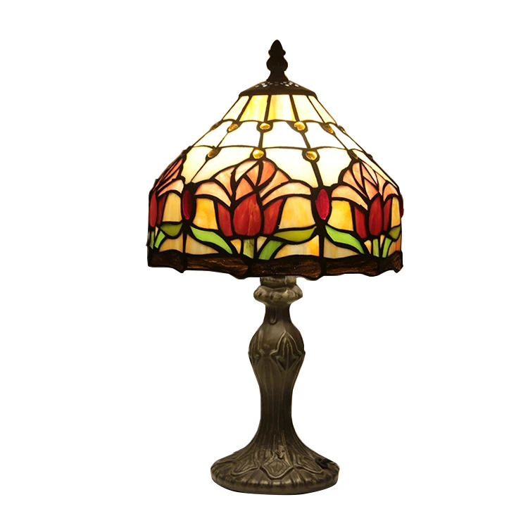 8 Inch European Stained Glass Tulip Style Tiffany Table Lamp
