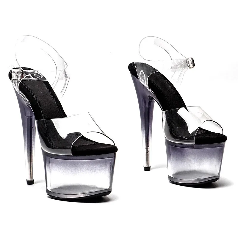 

Peep Toe 17CM/7inches Pvc Upper Plating Platform Sexy High Heels Sandals Pole Dance Shoes 034