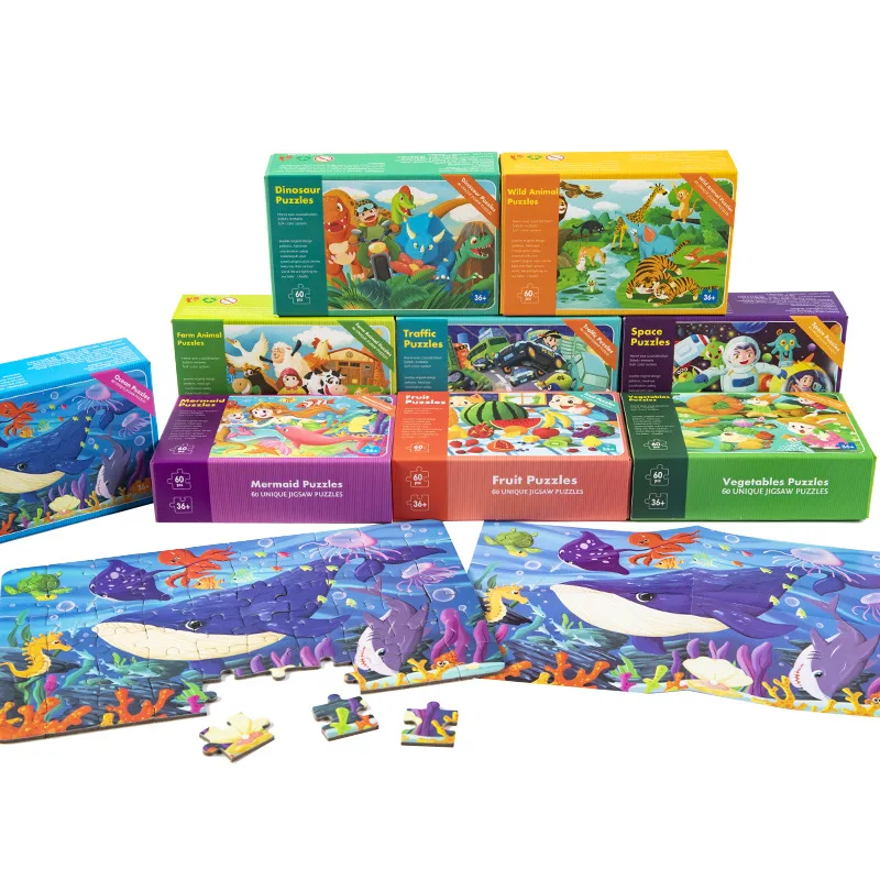 Puzzle di frutta animale del fumetto da 60 pezzi per bambini giocattoli educativi per l'apprendimento giochi Montessori per bambini