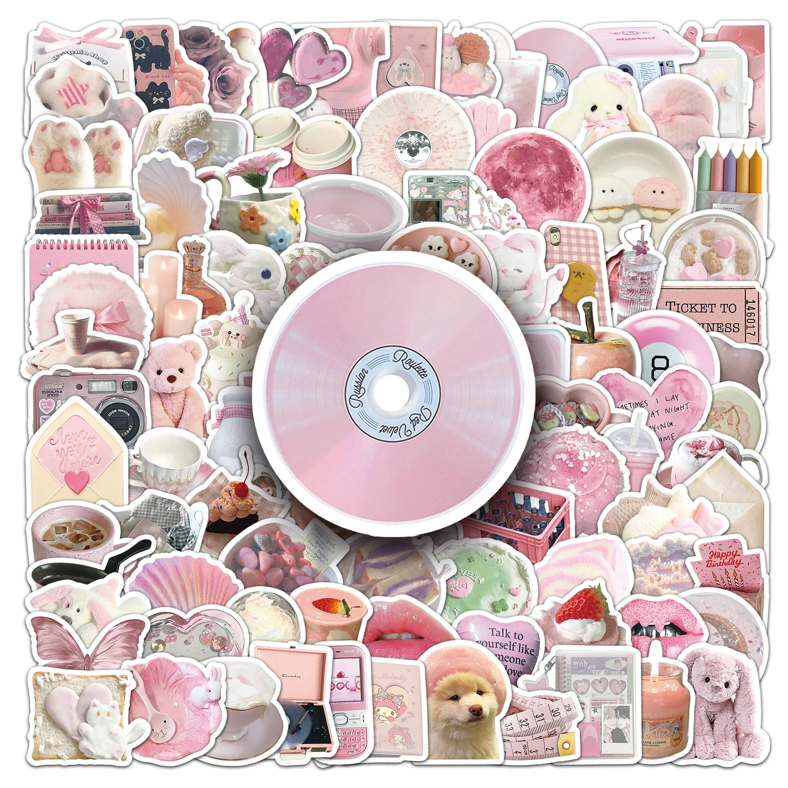 103Pcs Pink series Cartoon Cute Waterproof Sticker skateboard Snowboard Retro Vinyl Sticker