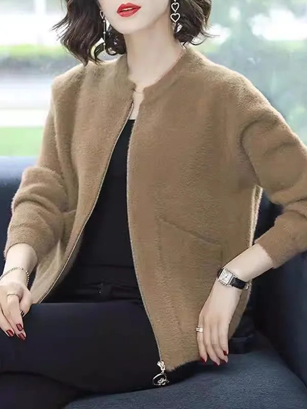 

Весенне-осенне-зимний женский жакет из искусственного норкового бархата, вязаный открытый кардиган, верхняя одежда небольшого размера