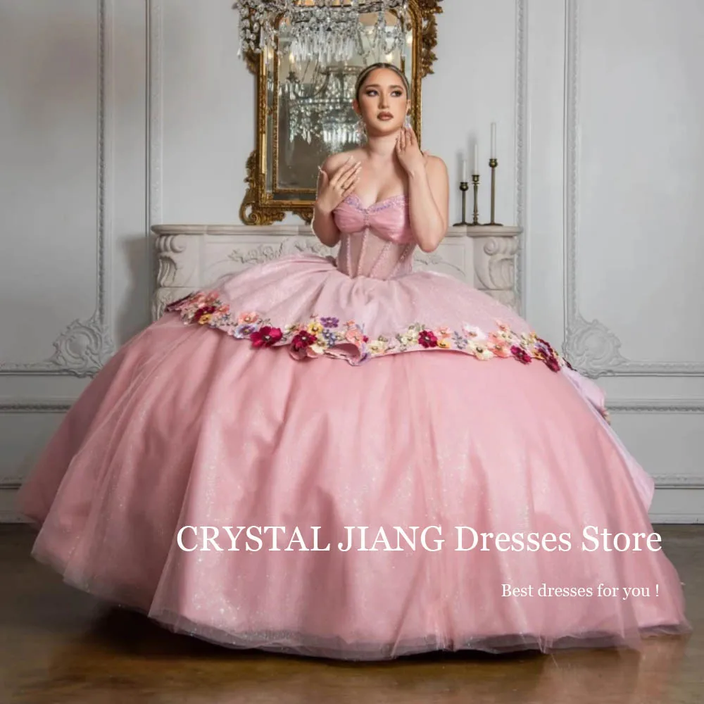 Classy Long Pink Sweetheart Tulle Quinceanera Dresses Sleeveless with Appliques Ball Gown Floor Length  فساتين Quinceanera