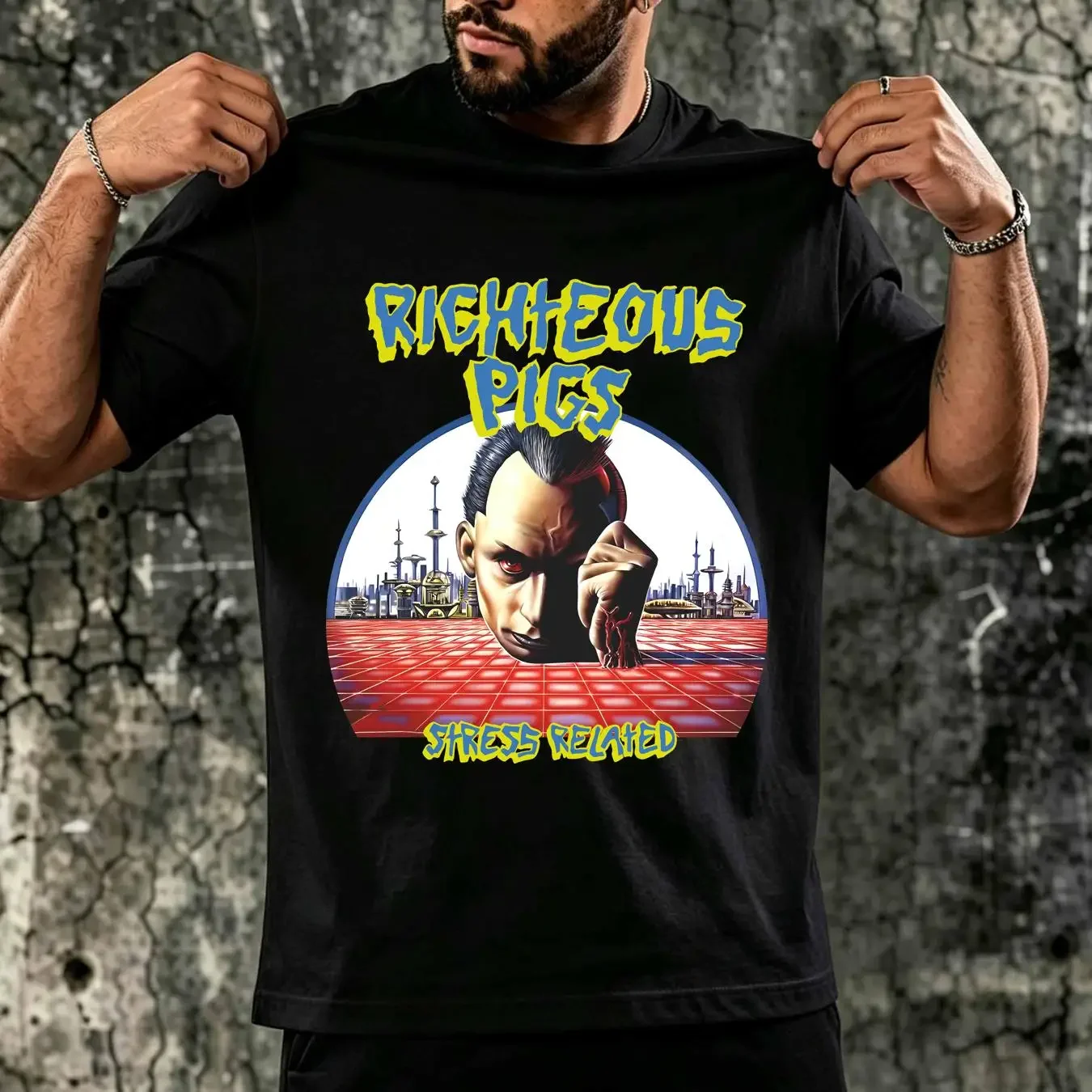 washed T Shirt righteous pigs stress related vintage Washed streetwear Breathable Stretched Versatile Stylish fashion Slightly