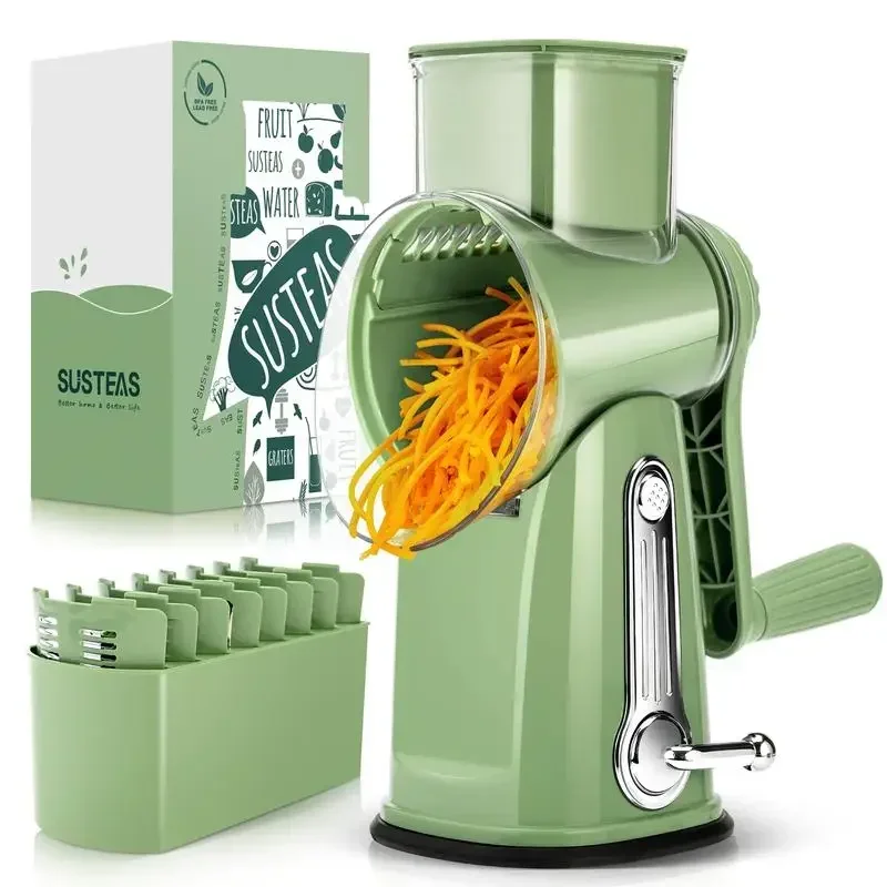 SUSTEAS Rotary Cheese Chopper, Vegetable Chopper Food Chopper with 5 Well-Designed Blades and Powerful Suction Cup Base