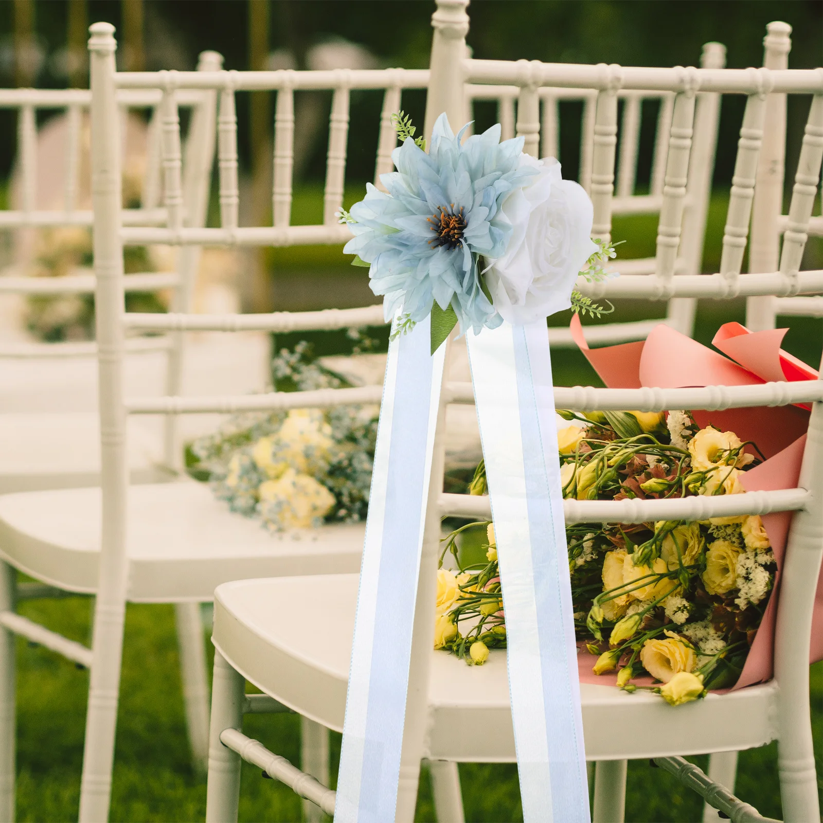 

Artificial Flowers Curtain Rope Tiebacks Holdback Binding Buckle Bohemia Wedding Blue Chair