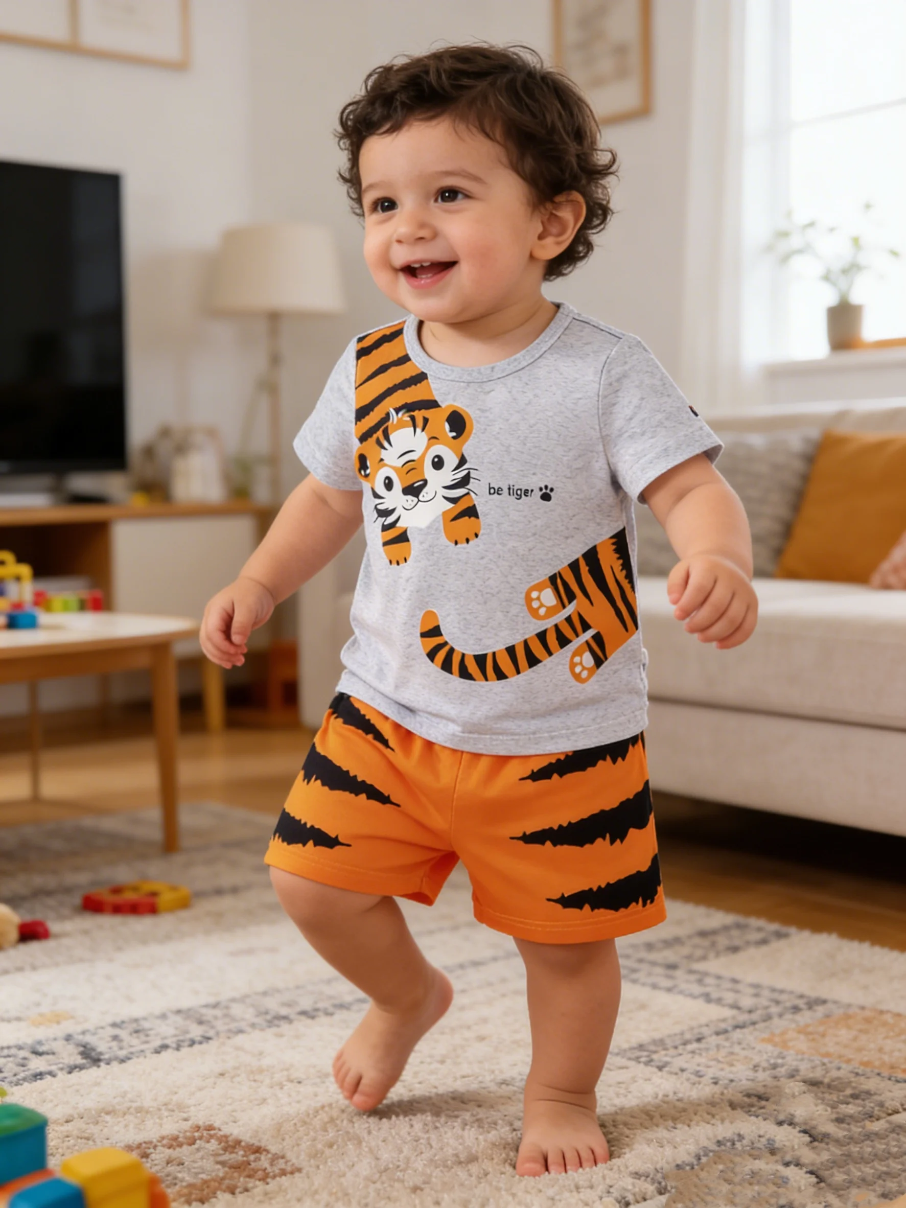Baby Boy Summer Casual Tiger Print Two-Piece Set Infant Clothing Outfit