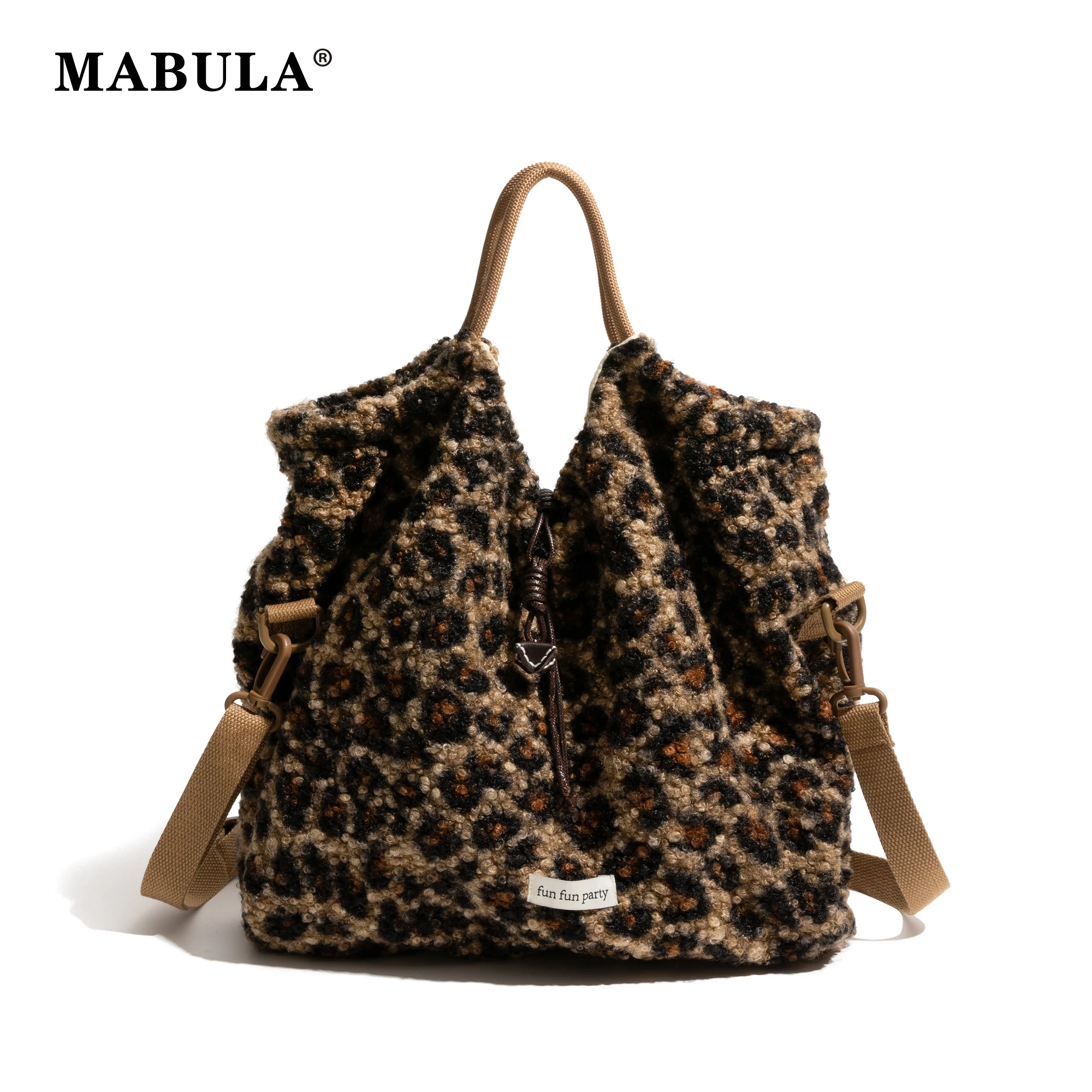 

MABULA Women's Winter Fluffy Shoulder Purse Lamb Fabric Drawstring Removable Strap Simple Casual Crossbody Bag Lady Tote Handbag