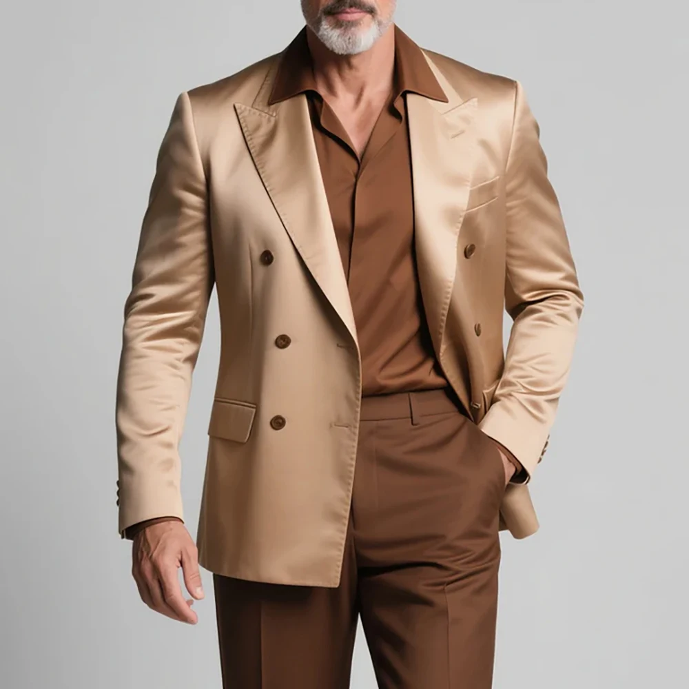 

Bespoke Men's Suits 2 Piece Jacket Pants Sets High Quality Double Breasted Peak Lapel Slim Fit Male Clothing Outfits Costume