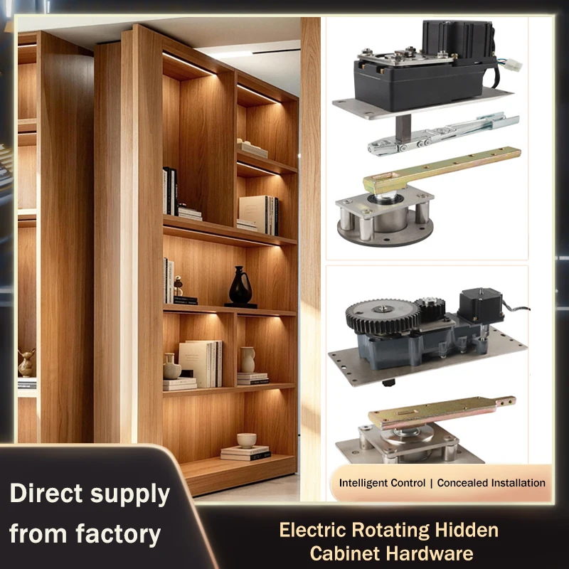 Premium Electric Rotating Concealed Cabinet Door Hardware Off Axis Pivot Hinge Remote Control Heavy Load Storage System Kit