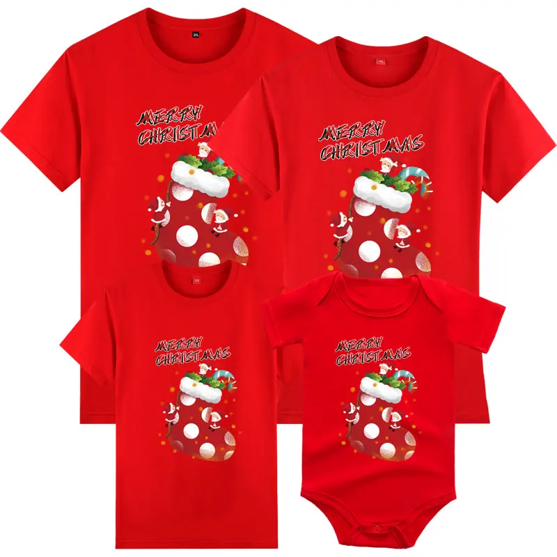 

New Year Mother Daughter Clothes Adult Kids T-shirt Short Sleeve Cotton Cartoon Print Christmas Family Matching Outfits