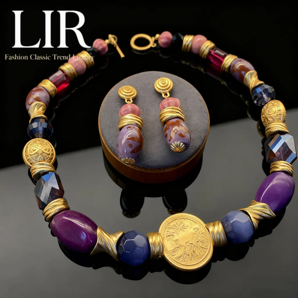 

LIR изготовленный на заказ китайский винтажный комплект ювелирных изделий: ожерелье из натурального радужного камня, серьги, фэн-шуй, счастливый заказ