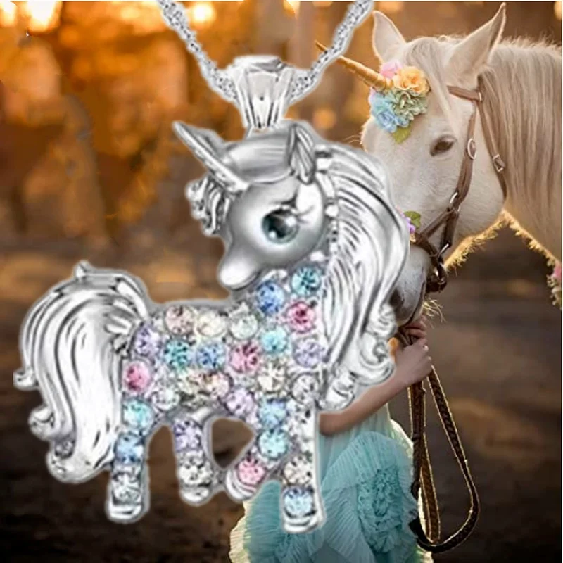 Exquisite Fashion Unicorn Necklace Color Cartoon Unicorn Jewelry Pendant Necklace for Women Party Birthday Anniversary Gift