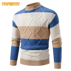 High Quality Men's New Autumn and Winter Casual Warm Color Block Sweater Knit Tops