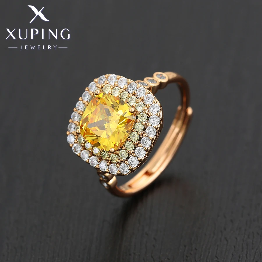 Xuping Jewelry Fashion Copper Alloy Stone Square Shaped Charm Trendy Style Gold Color Ring for Women Lady Gift  A00918392