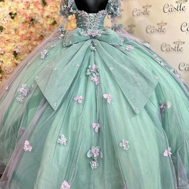 Light Green Quinceanera Dresses Sweetheart Tulle Appliques 3D Flower Ball Gown Pageant Birthday Party Gown Sweet 16 Dresses vest