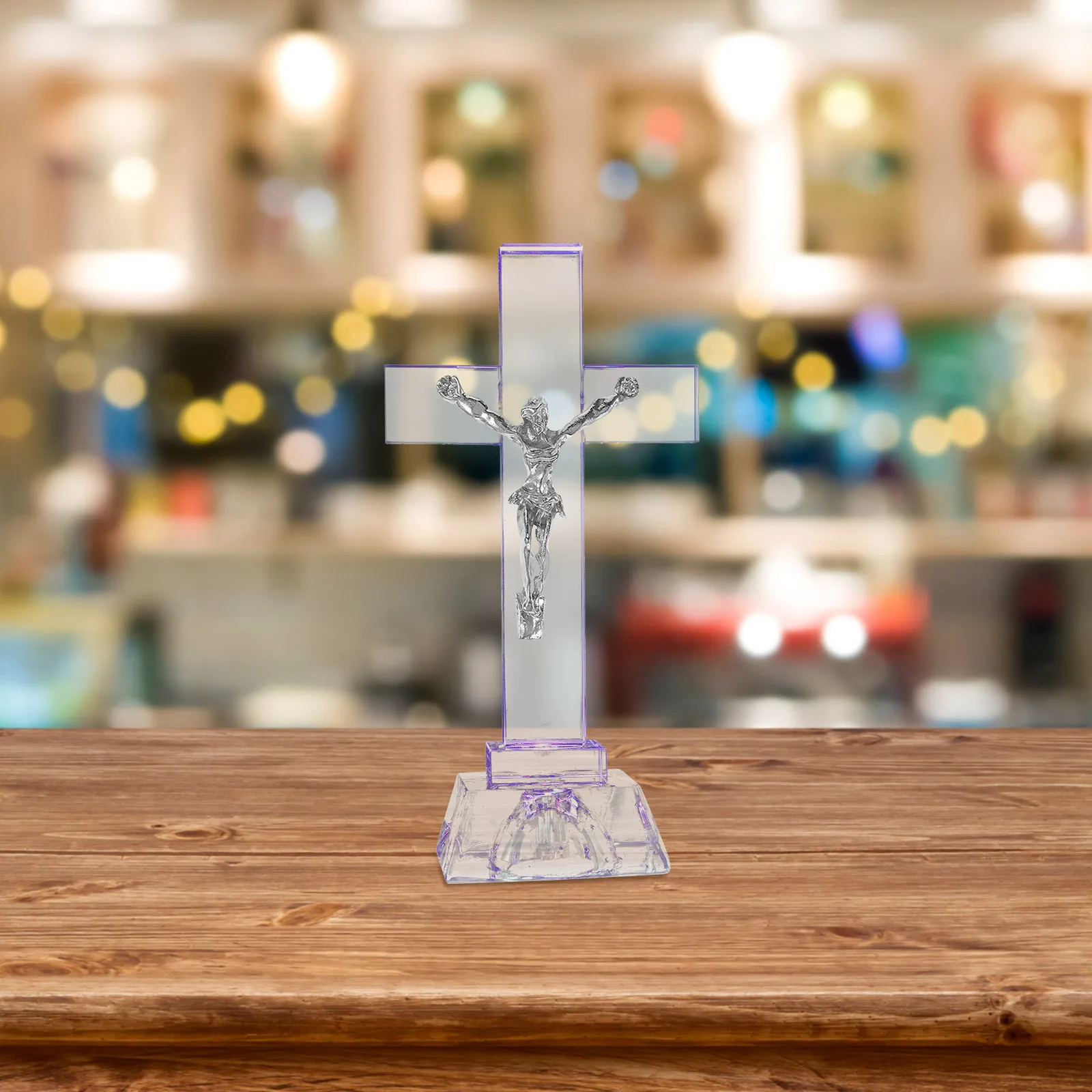 

1Pcs Light Up Crystal Cross Ornament Unique Christian Home Desktop Decor Blessing Prayer Adornment Crystal Cross Decor