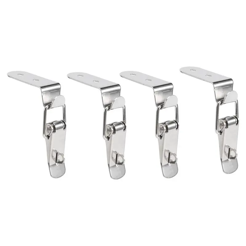 90 Degrees Duck-Mouth Buckle Hook Lock Stainless Steel Spring Loaded Draw Toggle Latch Clamp Silver Hasp Latch Catch-AT30