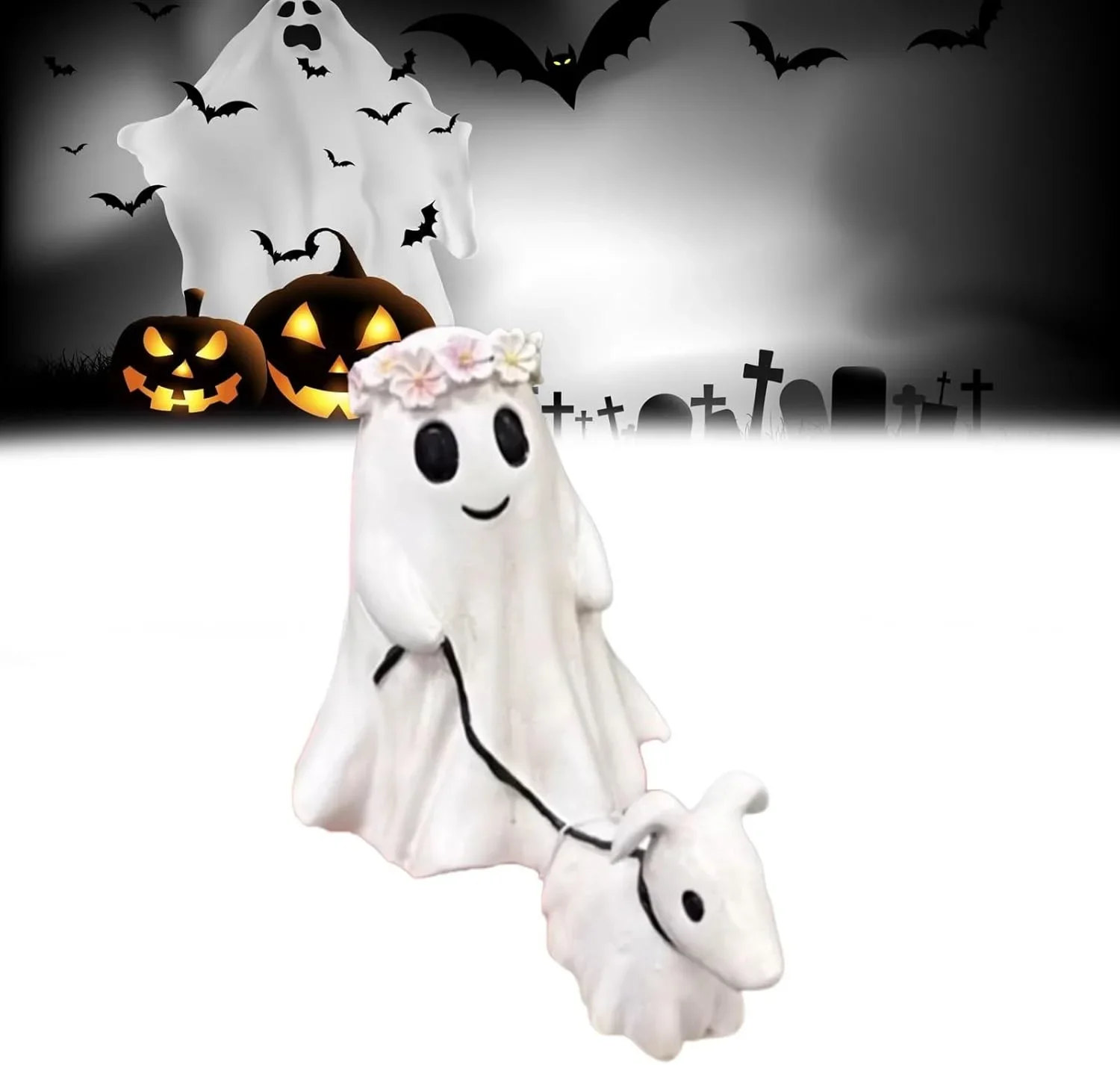 Dekoracja na Halloween Ghost Walking Dog Statue Ciekawe ozdoby z żywicy Kreatywna dekoracja domu Prezenty świąteczne na urodziny