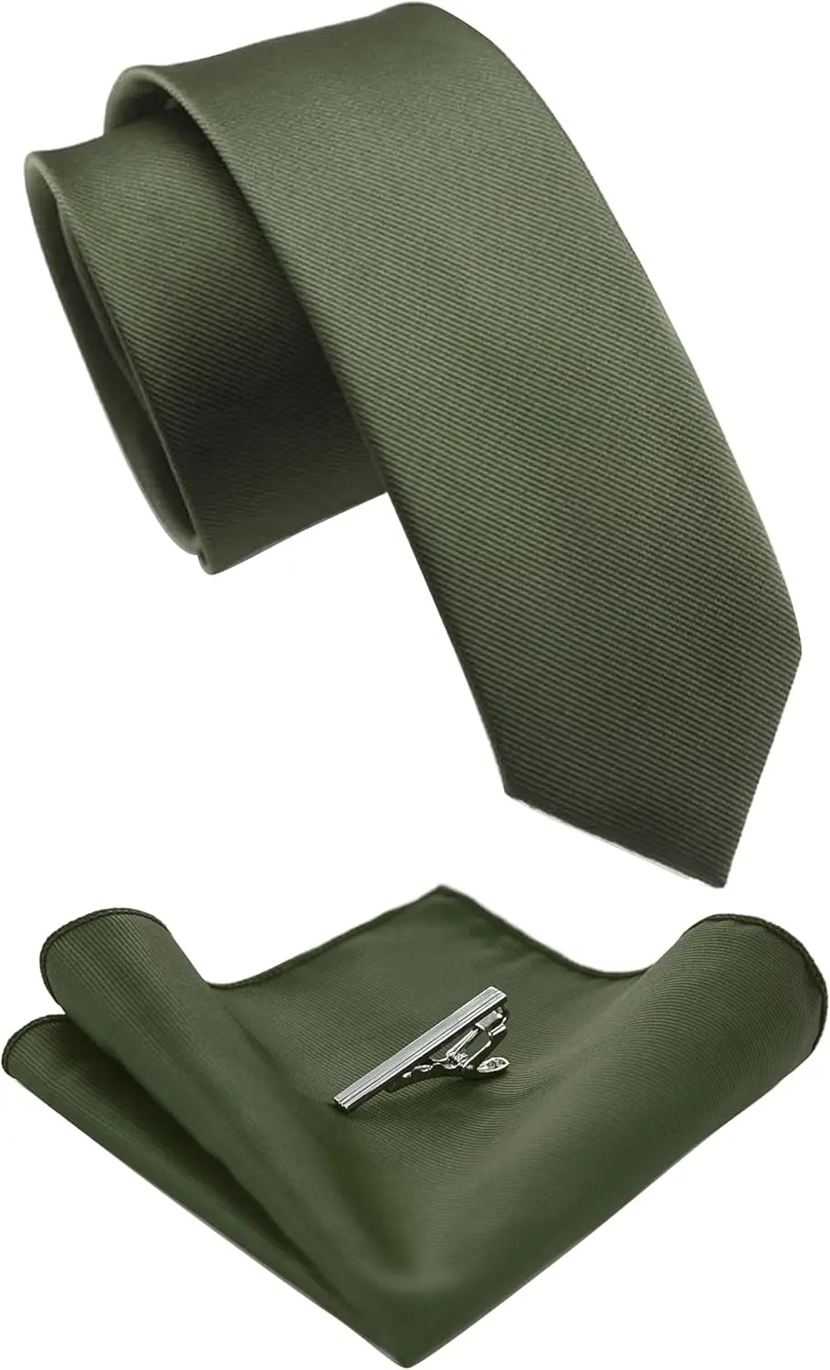 

2.4" Solid Color Skinny Tie and Pocket Square Set with Tie Clip for Men (6cm)