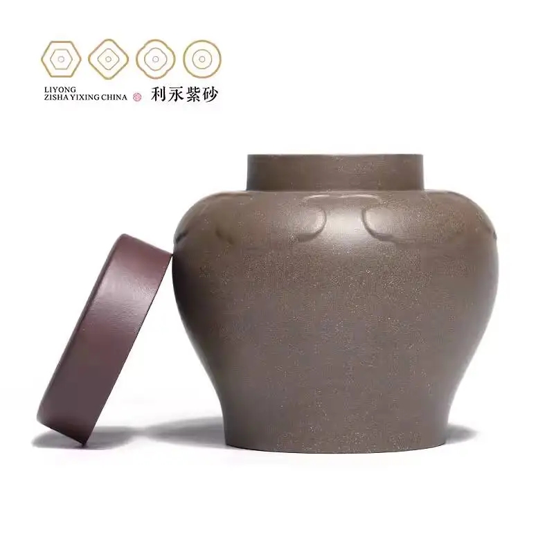 Centennial Liyong Yixing Pure Handmade Canister, Original Mineral Green-Gray Segment Purple Clay Tea Canister With Ruyi Pattern