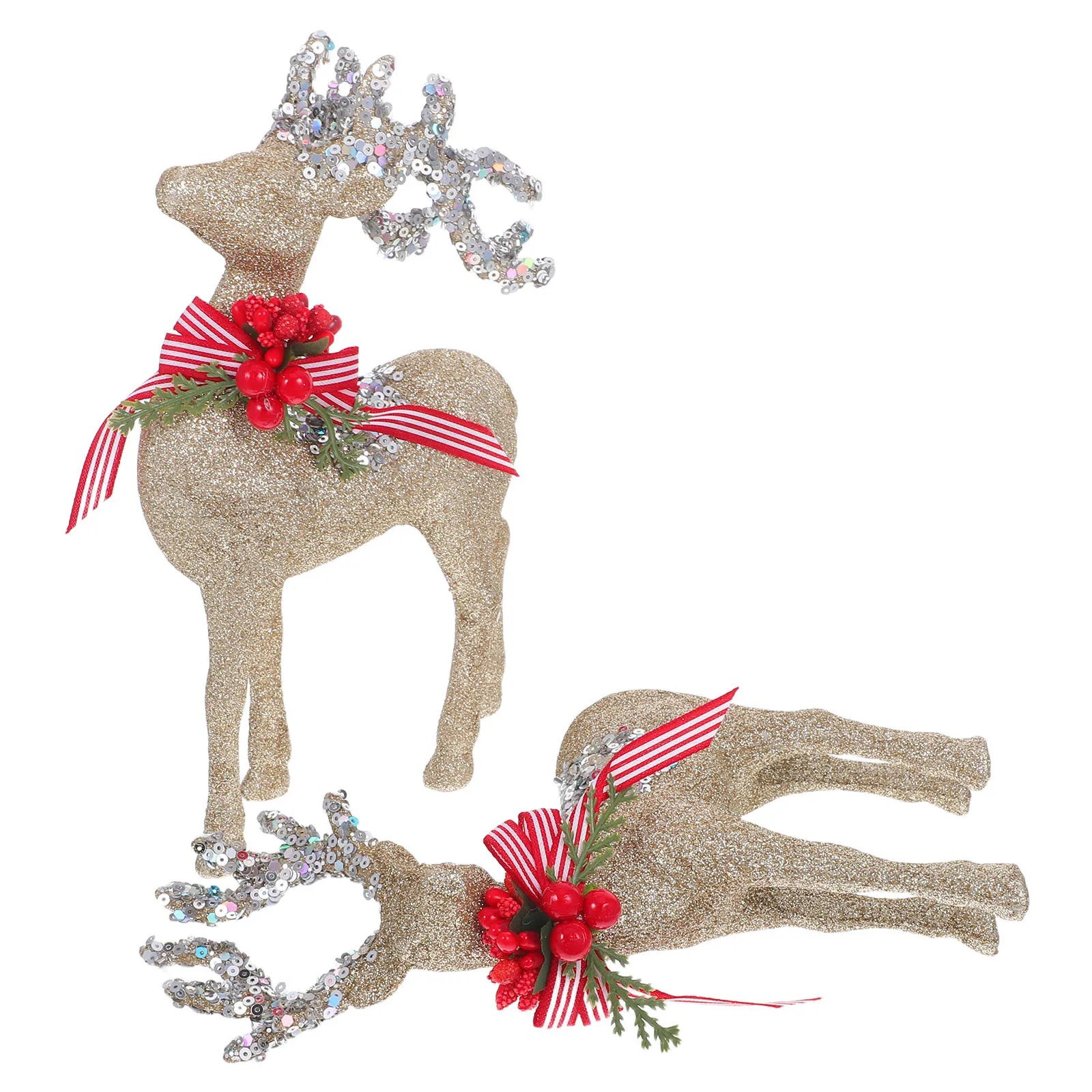 

1Pair Plastic Flocking Reindeer Statue Glitter Holiday Elk Standing Deer Christmas Table Centerpiece Mantle Decorations