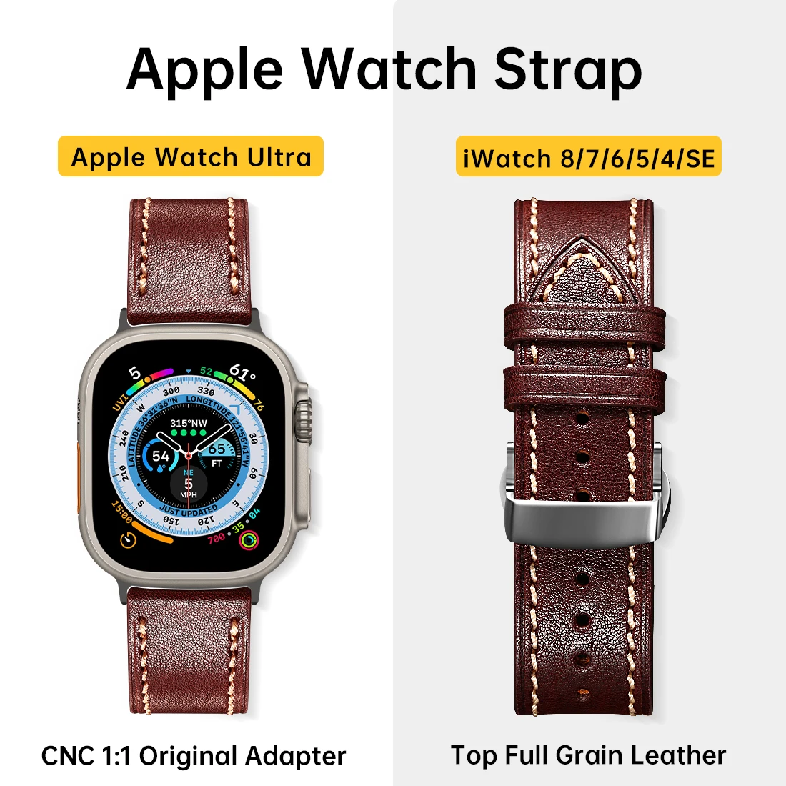 MAIKES Leather Strap For Apple Watch Band 49mm 45mm 44mm 41mm 40mm Apple Watch Ultra iWatch 10 9 SE Hermès Accessories Bracelets