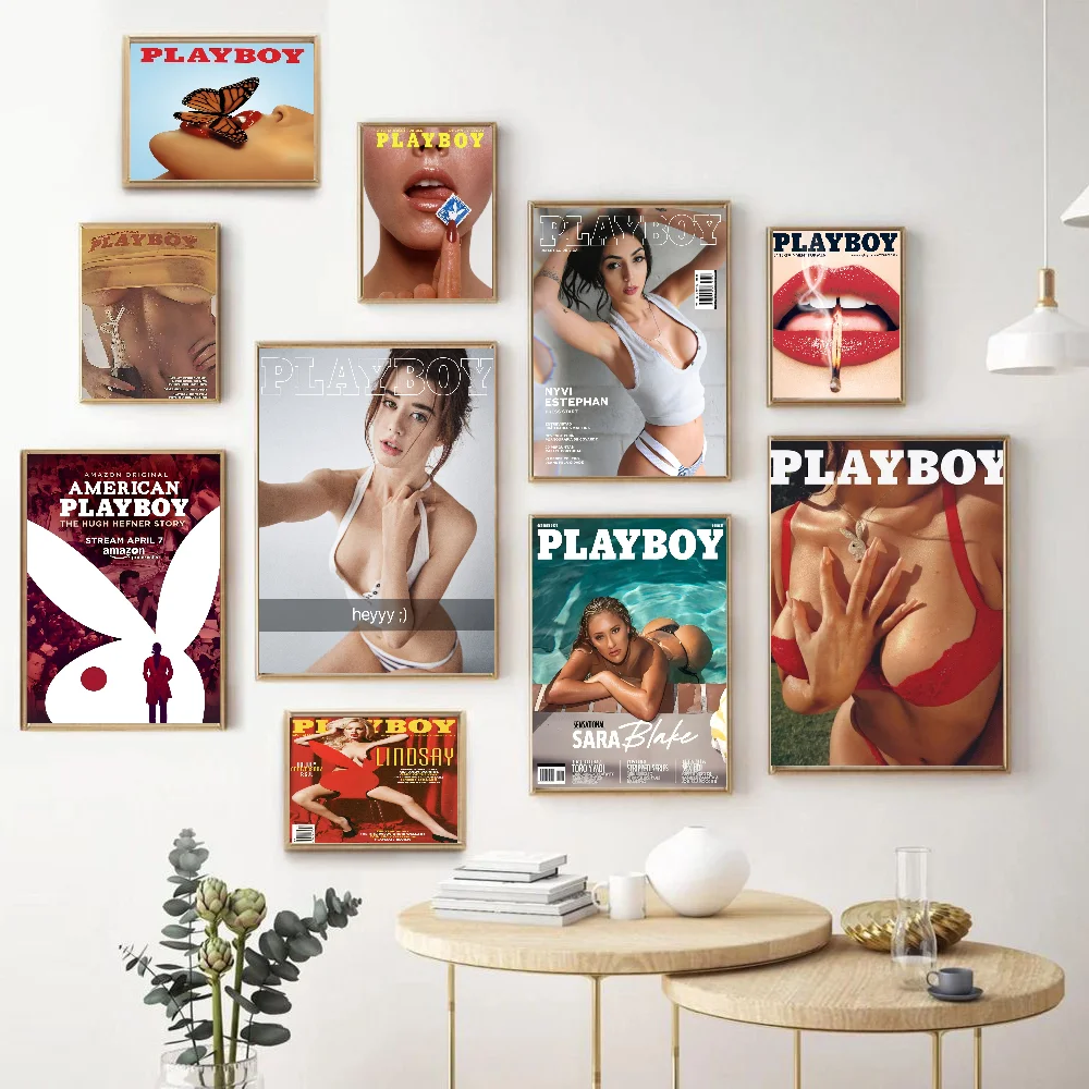 Sexy Girl Playboy Magazine Movie Sticky Posters Whitepaper Sticker DIY Room Bar Cafe Posters Wall Stickers