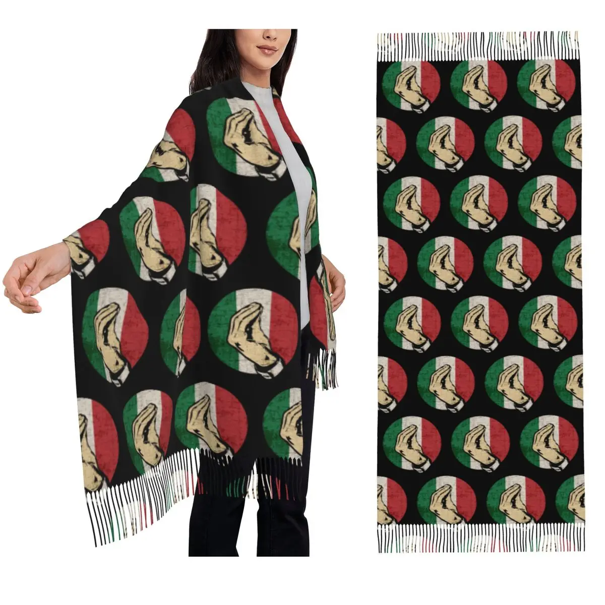 

Italian Hand Gesture Sing Language Scarf Tassel Scarves Women Soft Warm Shawls and Wraps Long Fall Winter Shawl Wrap