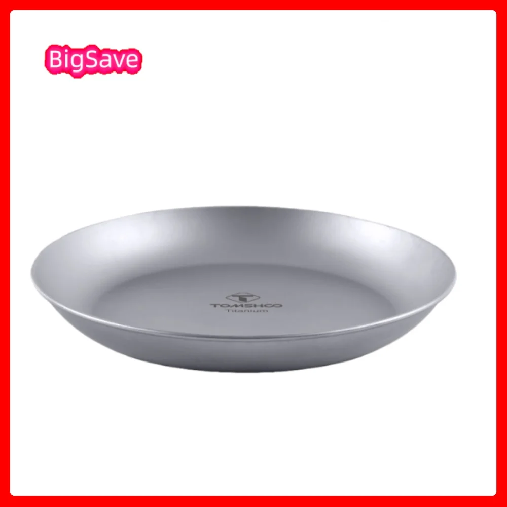 Portable Titanium Round Camping Plate Outdoor Ultralight Tableware Cookware Dishwasher Safe Backpacking Dinner Plate for BBQ