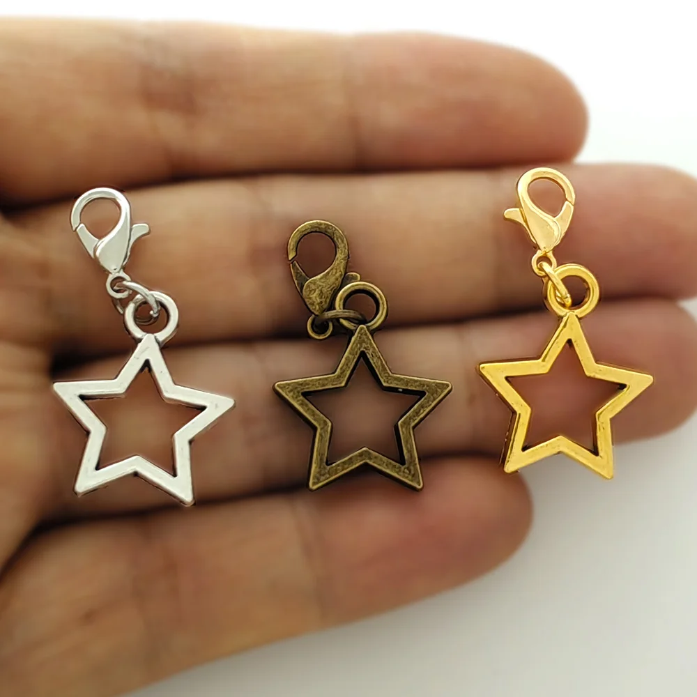 10 Stück hohle Stern-Schlüsselanhänger 32x17mm mit Karabinerverschluss, schwebende Glücksklee-Anhänger für DIY Schlüsselringe, Taschen, Schuhe – Detail 1