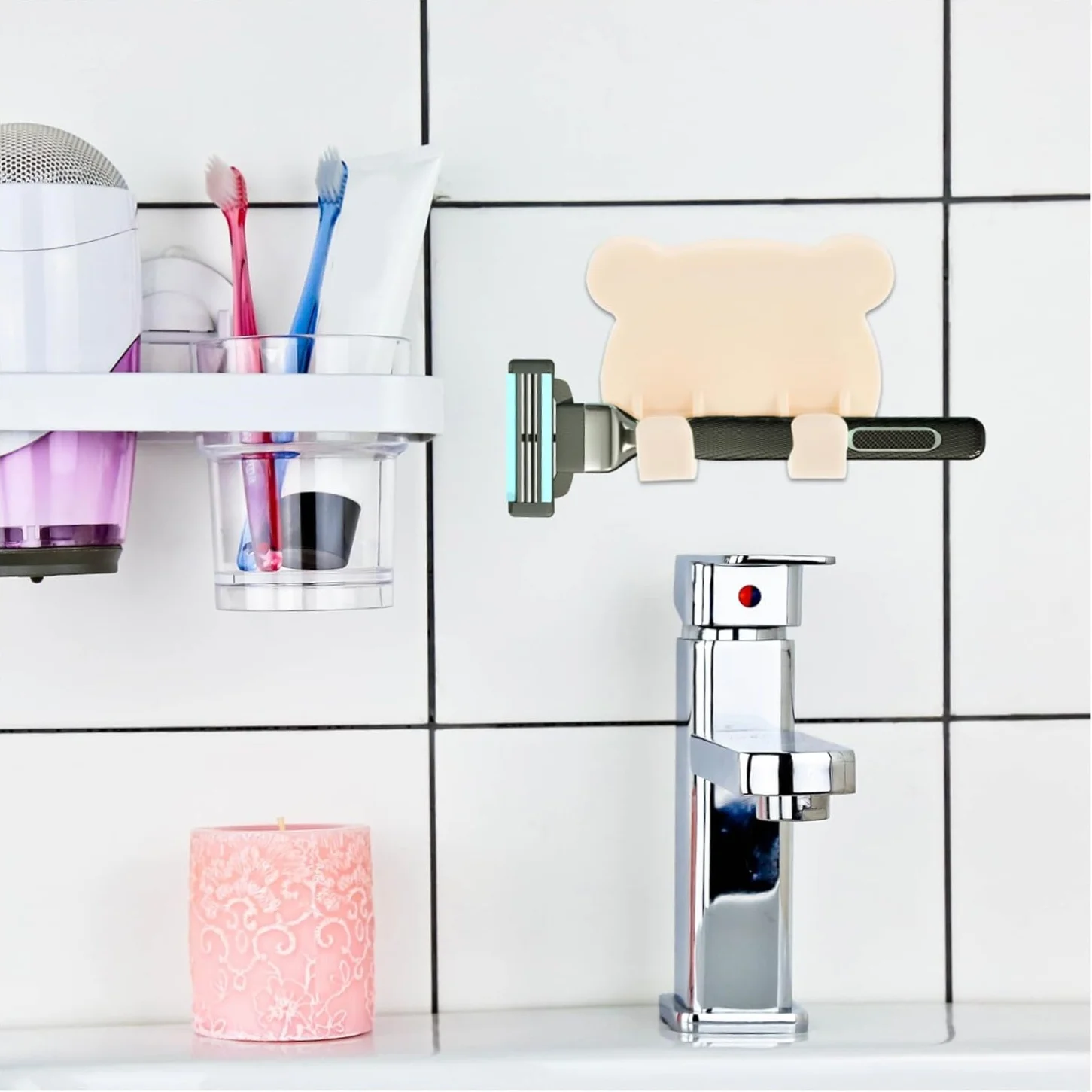 5/10pcs Shaver Rack Lovely Cartoon Bear Shaped Organizer Hook For Shaver Razor Comb Multifunctional Bathroom Storage Holder