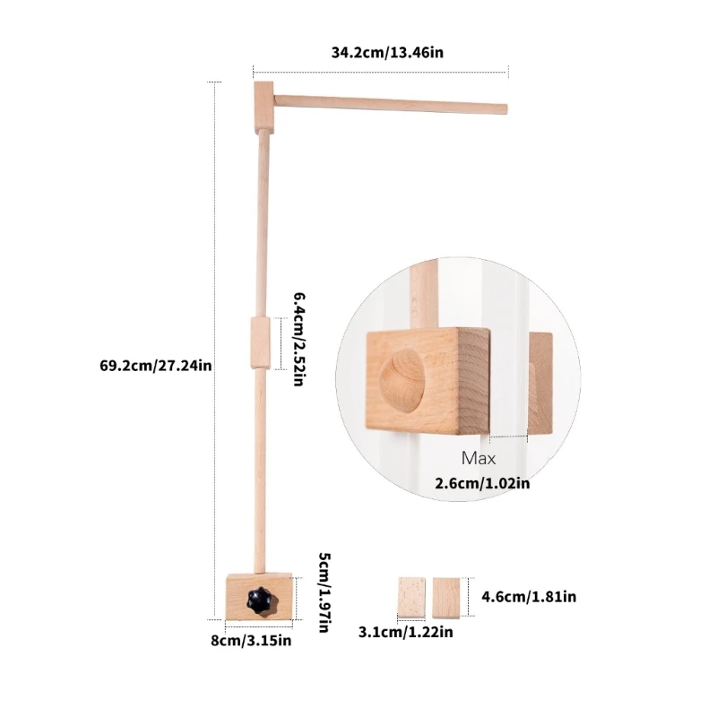Suporte móvel para cama bebê, estrutura quadrada fácil instalação, estrutura estável, suporte campainha para