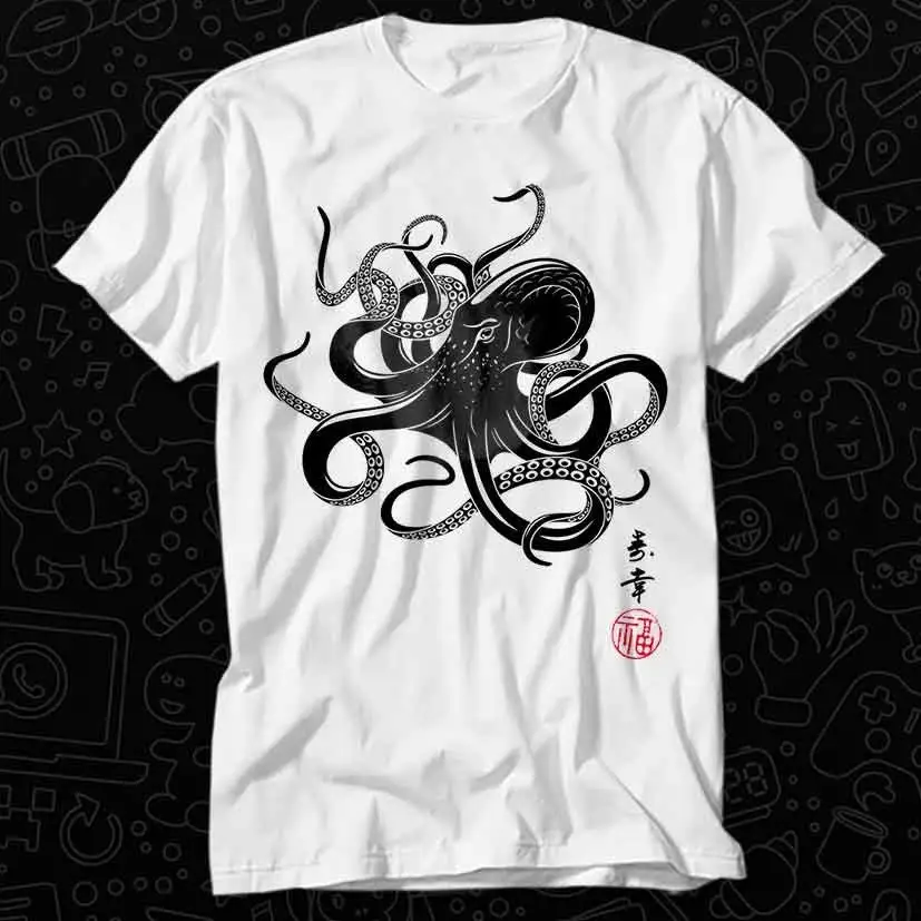 Octopus Japanese Calligraphy Art Japan Yoga Warior T Shirt For Top Adult Vintage Music Best Movie OZ243