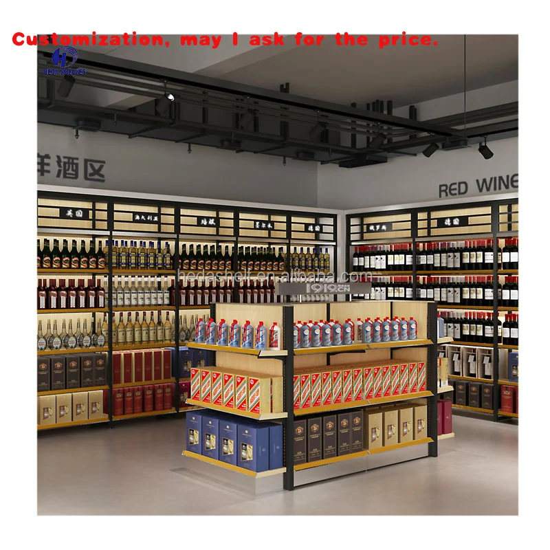 

на заказ.Деревянные полки для магазинов Ликерный магазин Полки для гондолы Стеллажи для витрины магазина