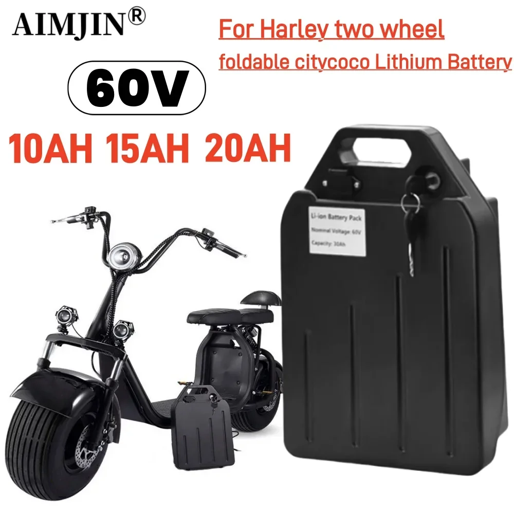 100% New Harley 60V 10Ah 15Ah 20Ah 18650 Electric Scooter Battery Pack for 250W~1500W Motorcycle + 67.2V Charger