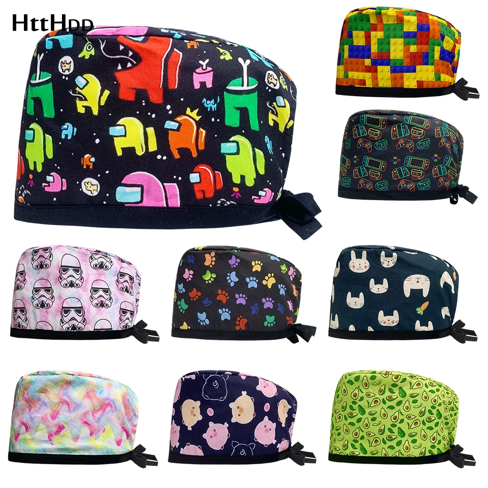 High Quality Scrubs Cap Cotton Print Cartoon Medical Surgical Caps Nurse Laboratory Spa Cleaning Nursing Work Nurse Accessories