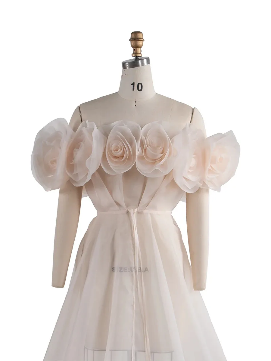 Maternity Dress for Photo Shoot Handmade 3D Flower Long Flowy Dress for Photoshoot Organza Pregnancy Dress for Baby Shower YEWEN - view 5