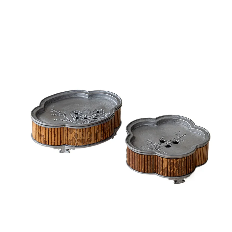 Pure tin handmade pot bearing Xiangfei bamboo dried brewing table household small tea tray Japanese tea table tea ceremony acces