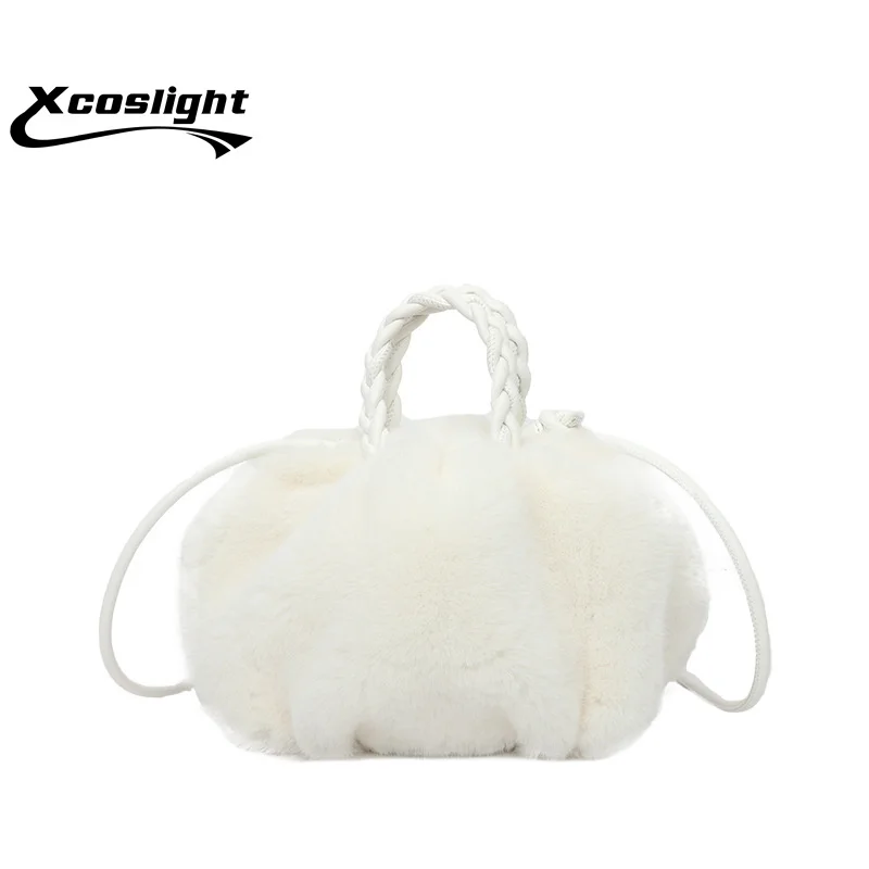 2023 Popular Warm Winter Women Handbags Plush Ladies Cloud  Rabbit Shaped Cute Female Clutch Purse Bag