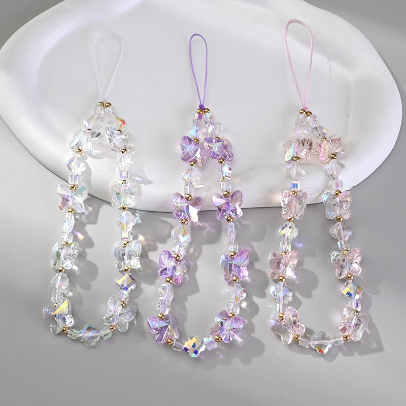 

Акриловая цепочка для мобильного телефона, прозрачная, милая, красочная, с бабочкой, подвесной шнур для телефона, ремешок для мобильного телефона с защитой от падения, ювелирные изделия