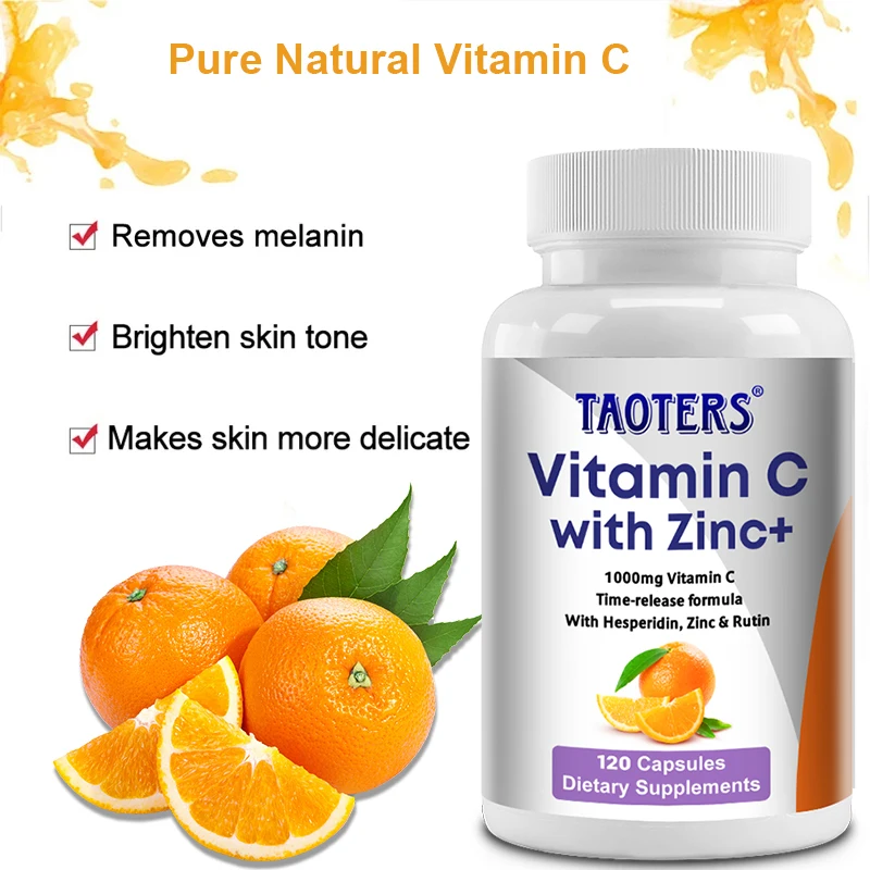 Vitamin C Zinc Capsules, with Vitamin C 1000 Mg and Zinc 5 Mg for Immune Support, Antioxidant Power and Energy Production