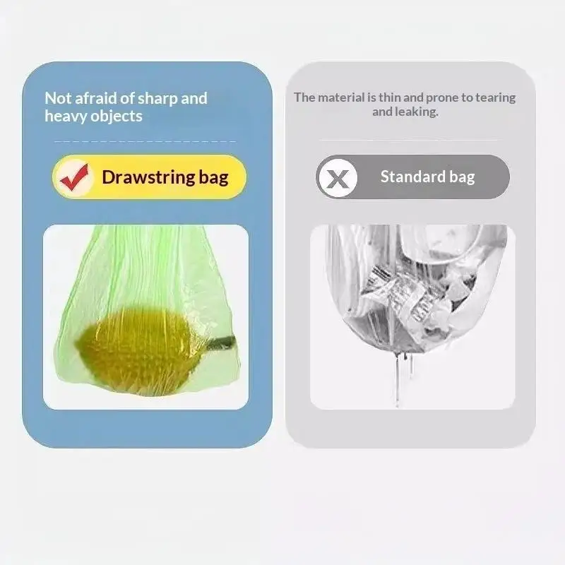Heavy Duty Drawstring Waste Bags 5 Rolls Leakproof Disposable Trash Bags for Kitchen Camping Household Use
