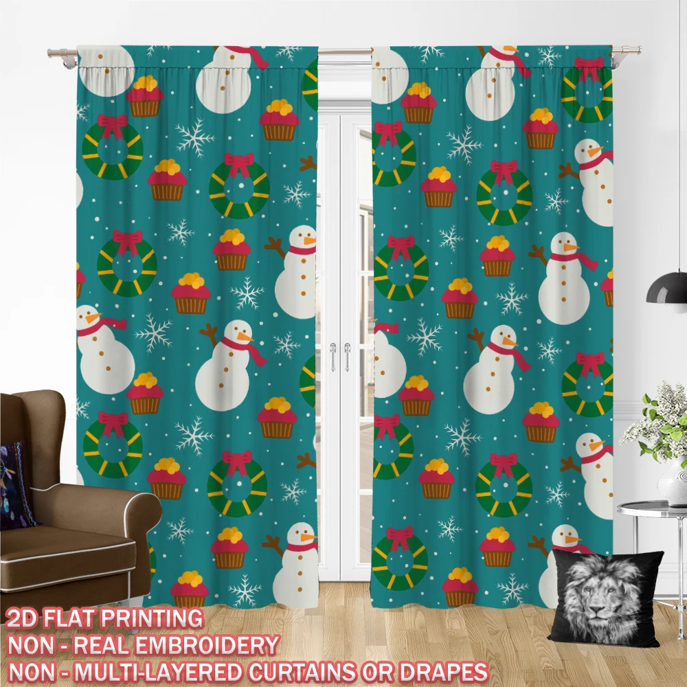 Christmas Flat Printing Curtain with Snowman Garland Snowflake Winter Atmosphere For Christmas Home  Door Windows Decor Party