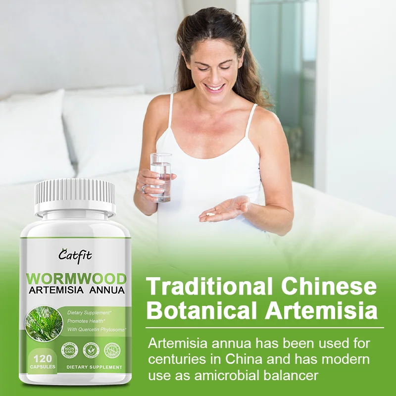 Catfit Artemisia Annua Wormwood Capsule for Amicrobial Balance Body Detox Digestive Health Liver&Kid ney&Intestinal Cleanse