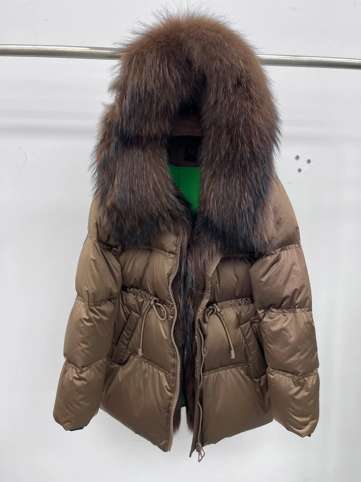 【レア品】frufru Warm Down Coat Jacket 2025 New Fashion Winter Goose Down Jacket Natural Fox Raccoon Fur
