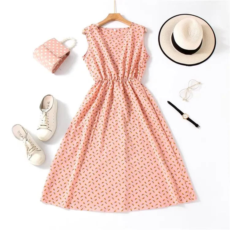 

Платье миди с цветочным принтом, с эффектом утяжки талии, удобное, в корейском стиле, свободного кроя, для женщин среднего и старшего возраста