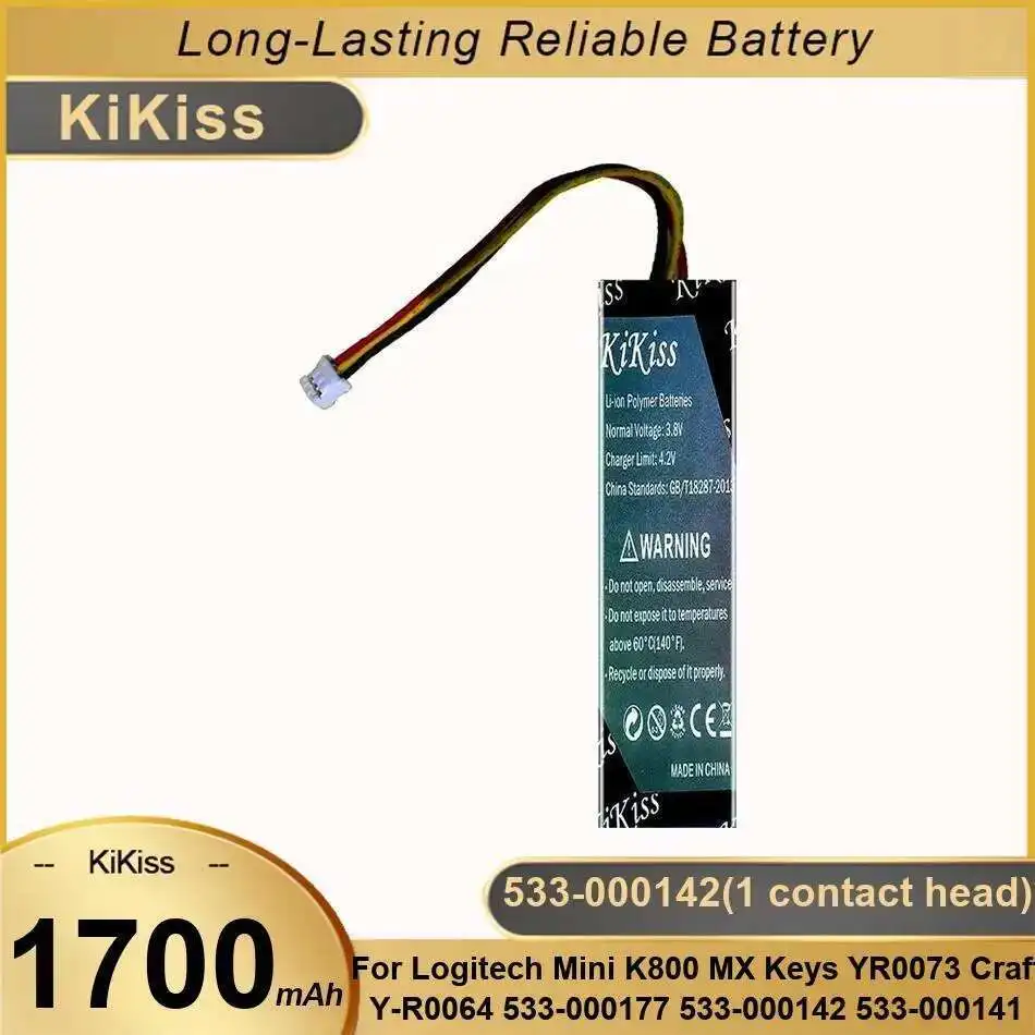 

Battery 533-000142 1 Contact Head 1700Mah For Logitech Mini K800 MX Keys YR0073 Craft Y-R0064 533-000177 533-000141
