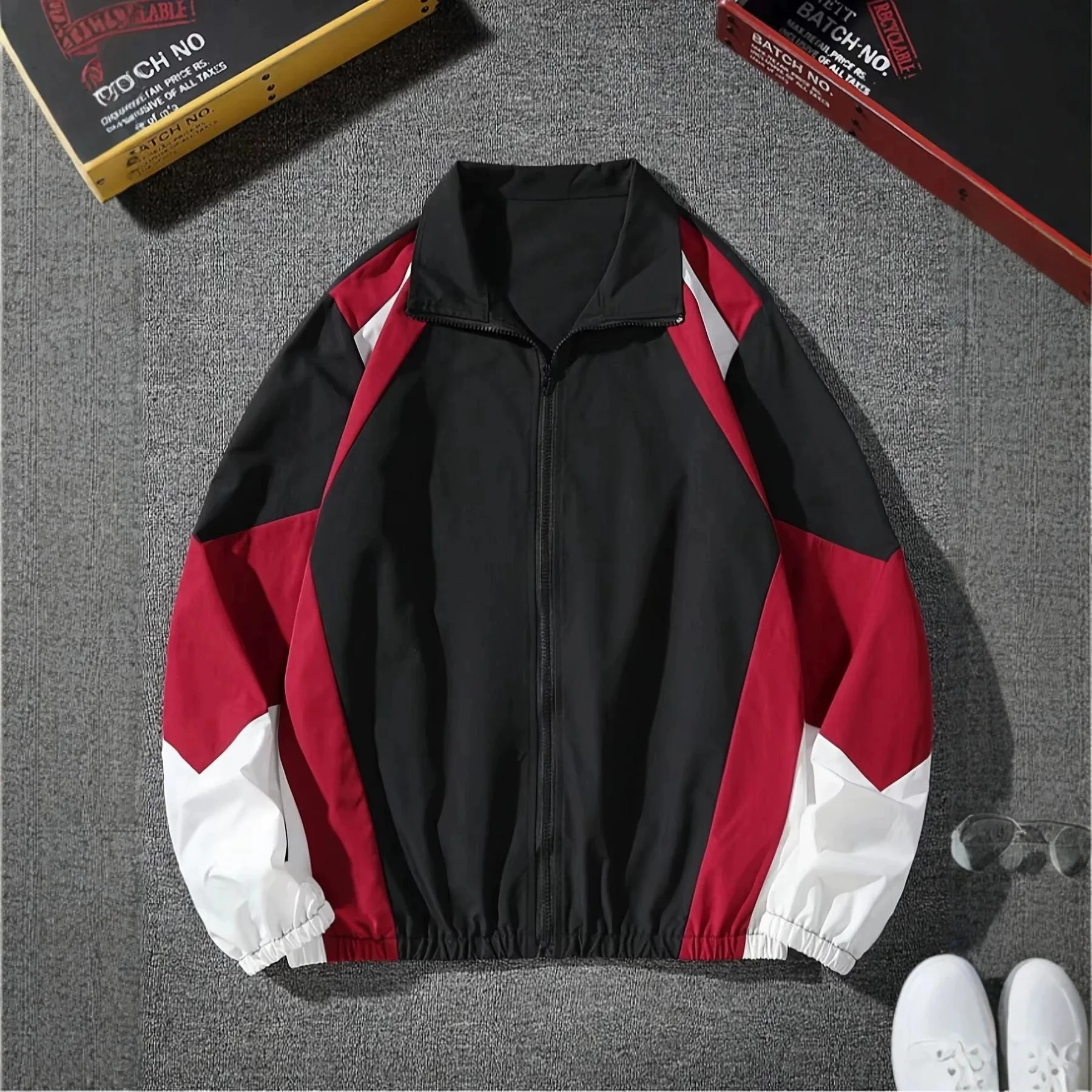 Men's Colorful Spliced Zip Jacket, Regular Version Long-sleeved Casual Jacket, Suitable for Spring and Autumn,